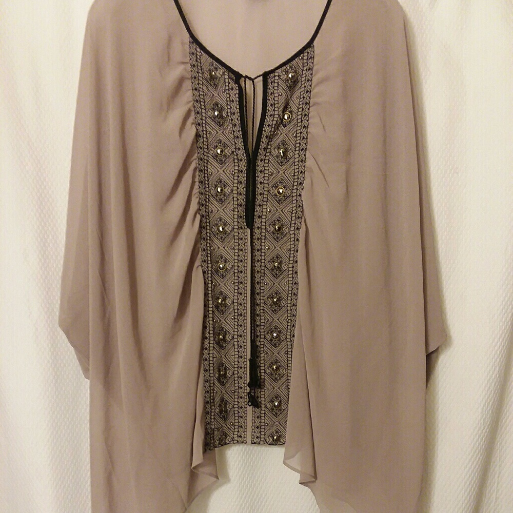 Beaded dusty-rose embroidered tunic and beaded tassels